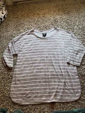 bobeau Relaxed Striped Short-Sleeve Tee - Tan & White